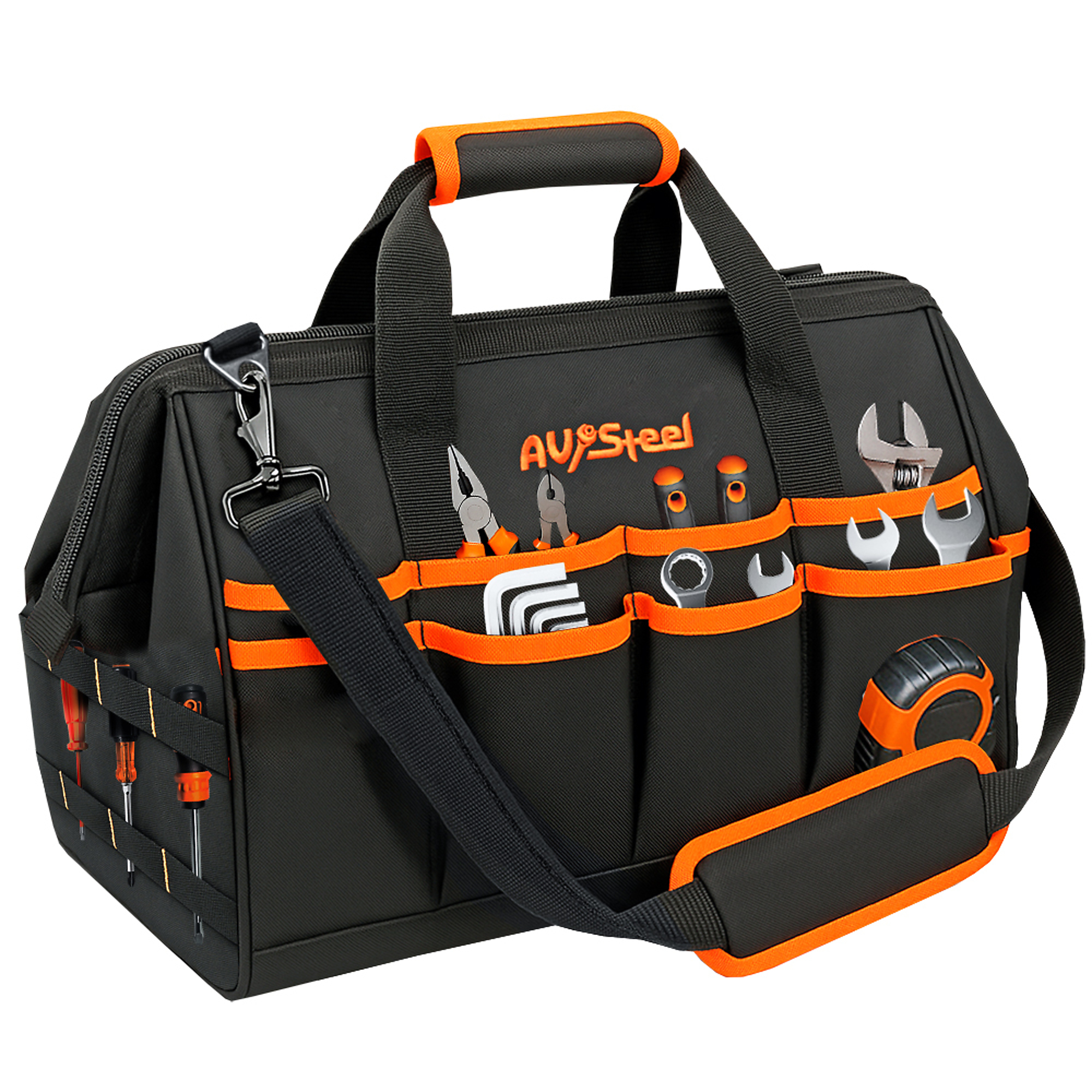 AV Steel Tool Bag — 15in., 16 Pockets, Heavy-Duty Oxford 1680D, Waterproof, Adjustable Shoulder Strap, Model# AV-700100